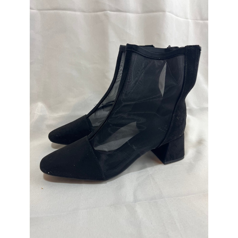 A New Day Womens Black‎ Mesh Block Heel Ankle Boots Memory Foam Size 9.5 NWT